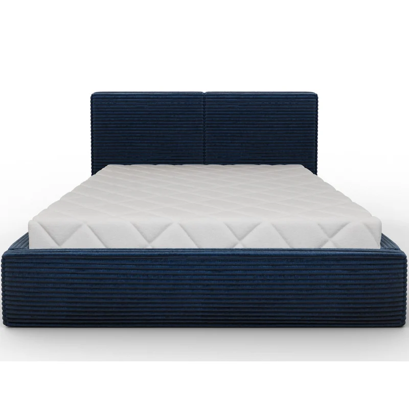 Lit coffre 180x200 sommier inclus Nox Velours côtelé Bleu foncé