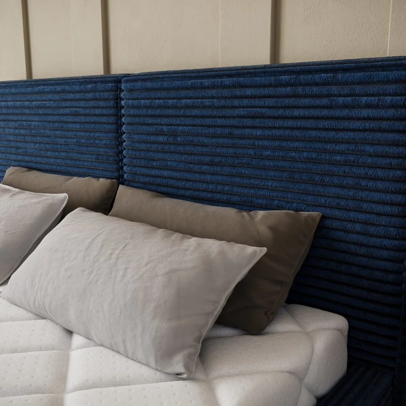Lit coffre 180x200 sommier inclus Nox Velours côtelé Bleu foncé
