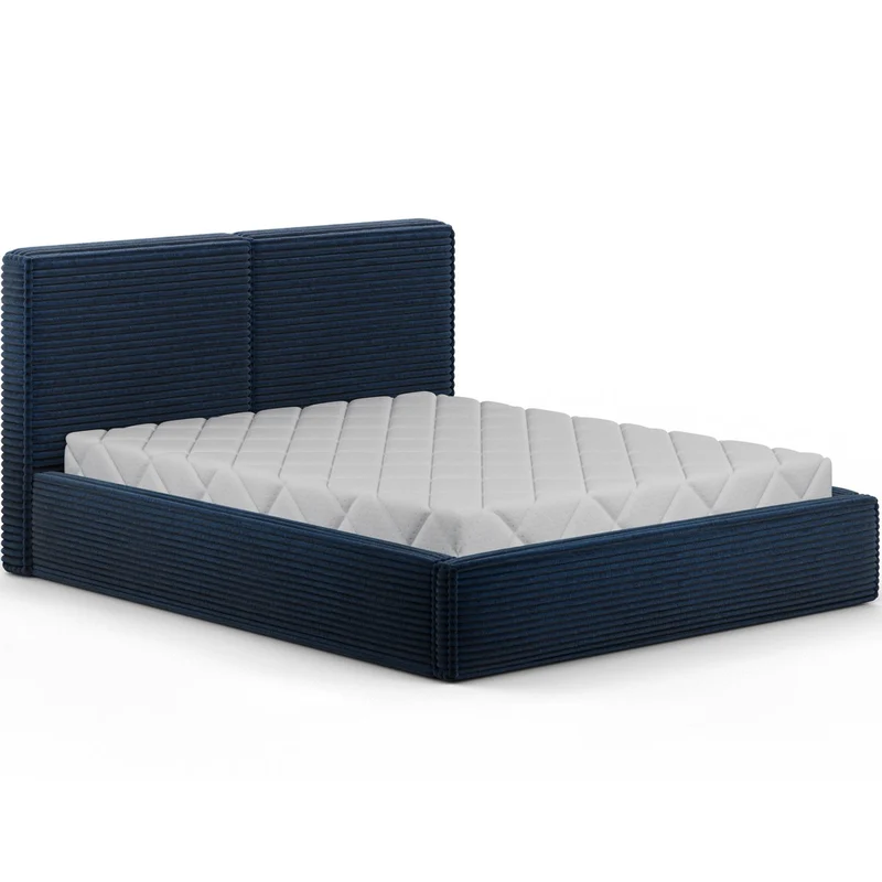 Lit coffre 160x200 sommier inclus Nox Velours côtelé Bleu foncé