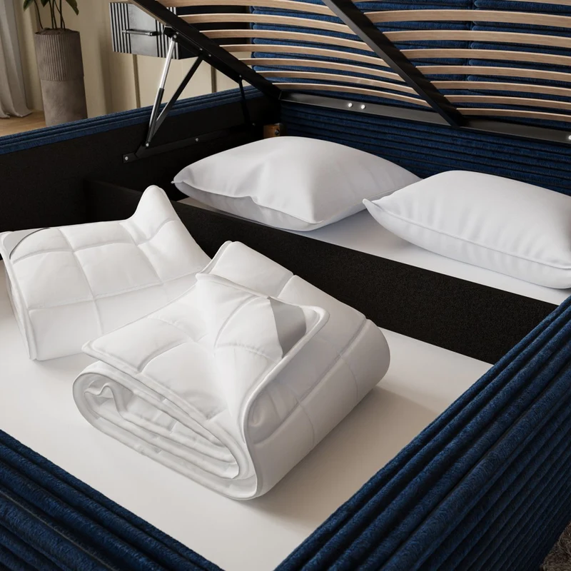 Lit coffre 140x200 sommier inclus Nox Velours côtelé Bleu foncé
