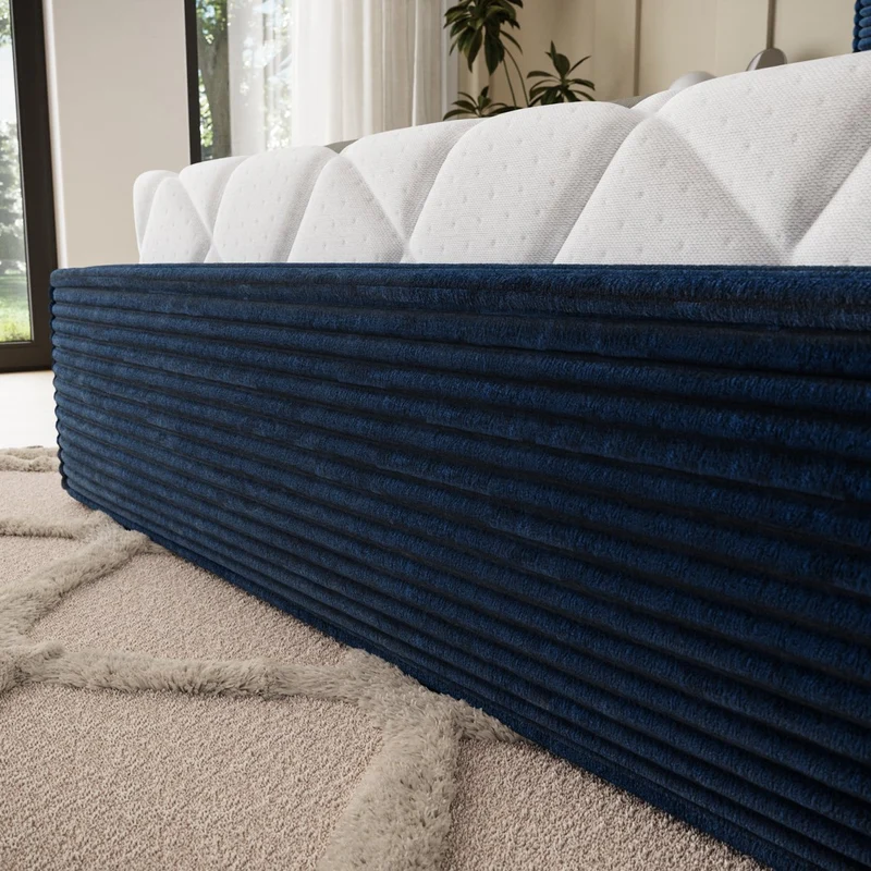 Lit coffre 140x200 sommier inclus Nox Velours côtelé Bleu foncé