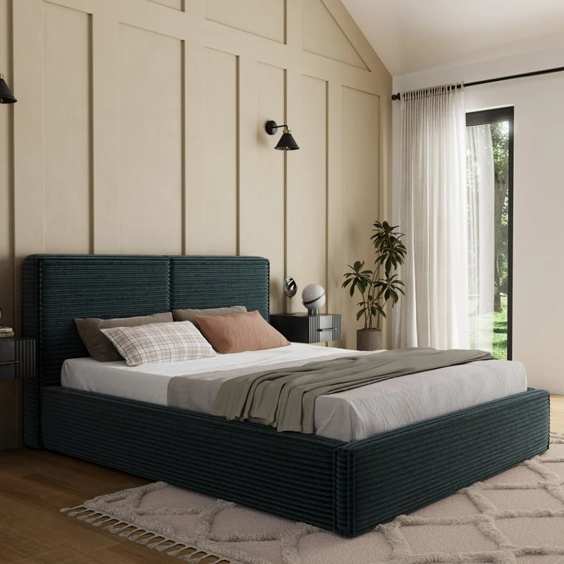 Lit coffre 160x200 sommier inclus Nox Velours côtelé Vert foncé