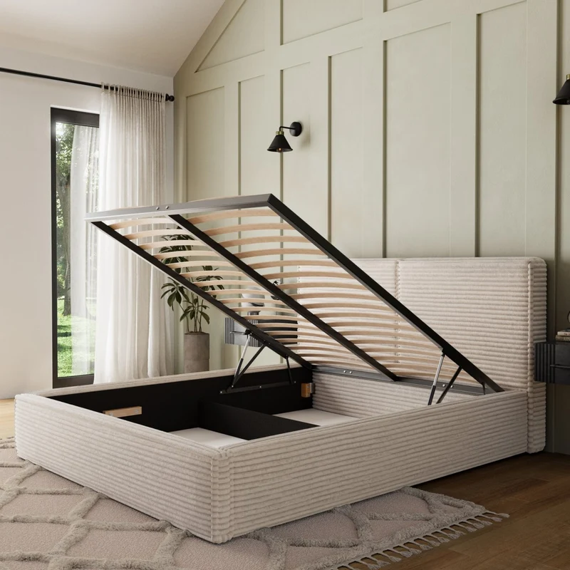 Lit coffre 180x200 sommier inclus Nox Velours côtelé Beige