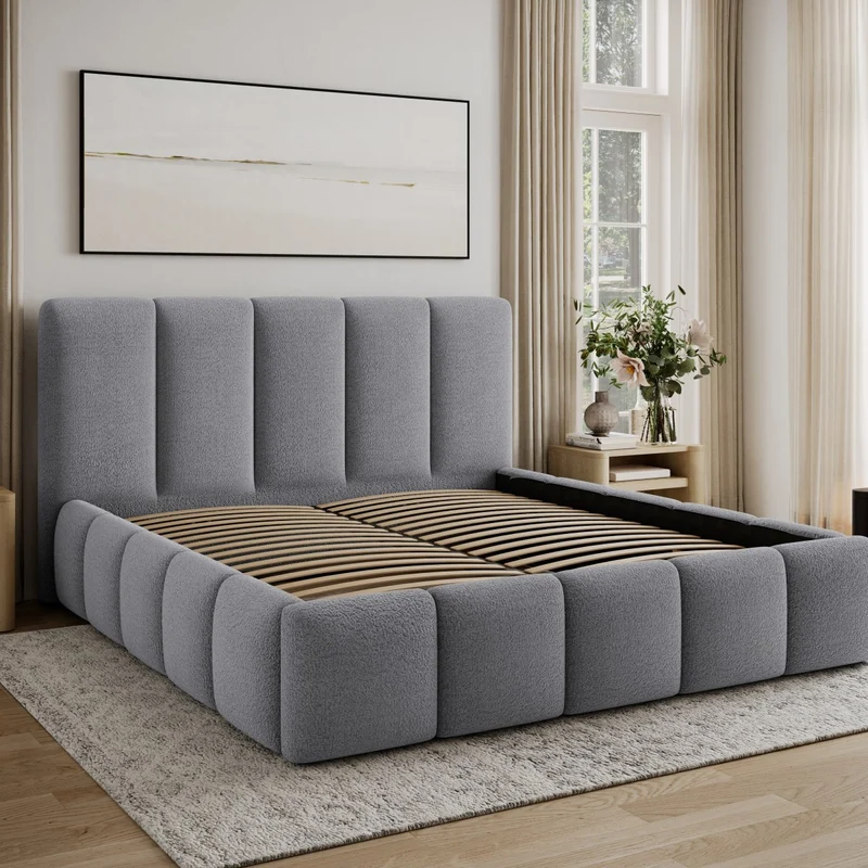 Lit 160x200 sommier inclus Klaus Texturé Gris