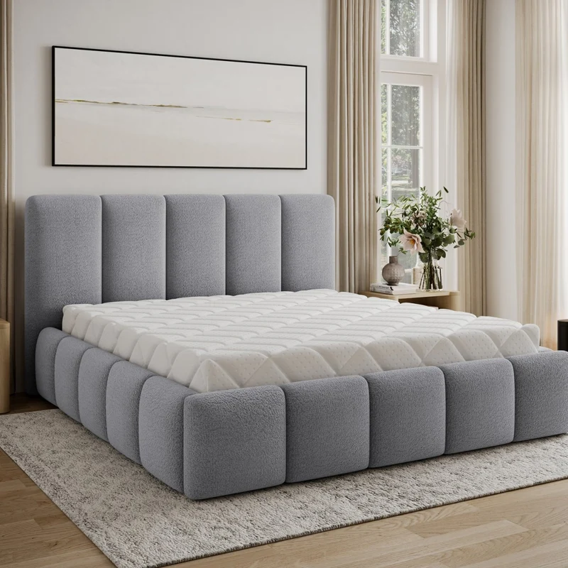 Lit 160x200 sommier inclus Klaus Texturé Gris