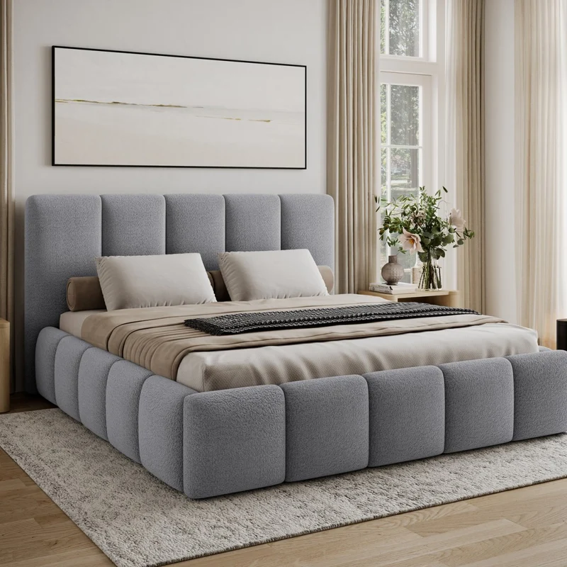 Lit 140x200 sommier inclus Klaus Texturé Gris