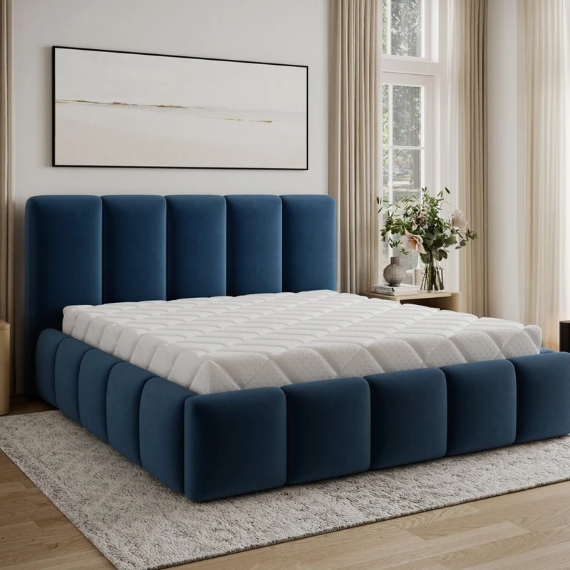 Lit 180x200 sommier inclus Klaus Velours Bleu foncé