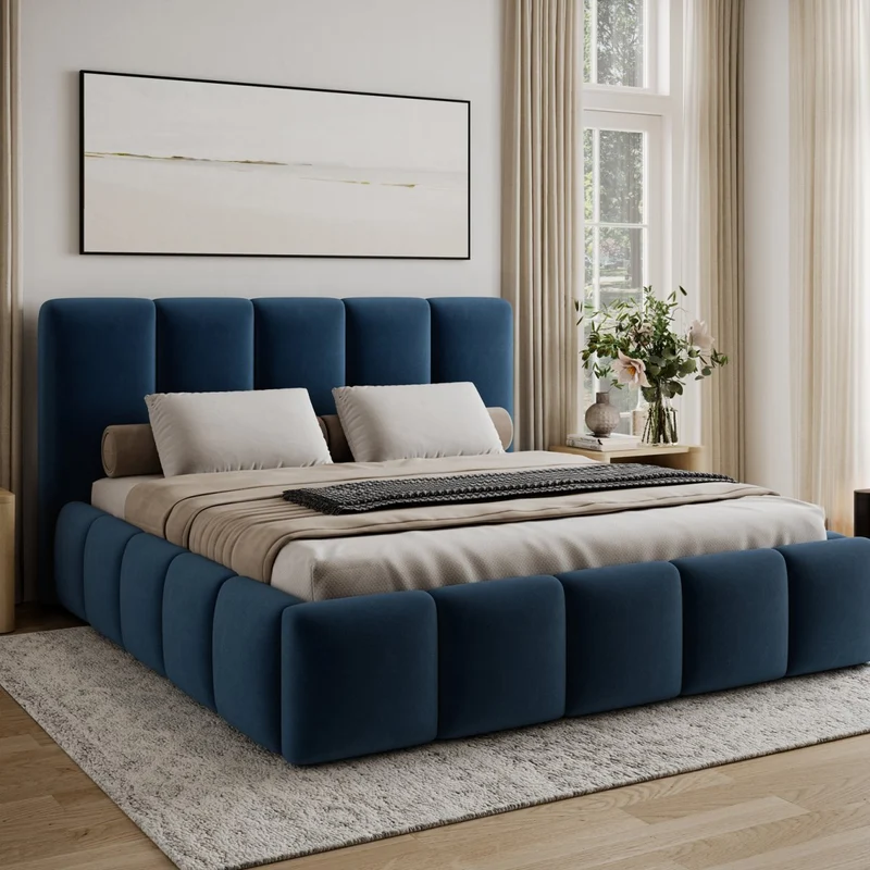 Lit 160x200 sommier inclus Klaus Velours Bleu foncé