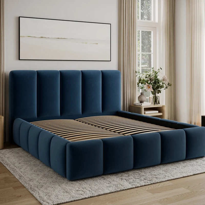 Lit 140x200 sommier inclus Klaus Velours Bleu foncé