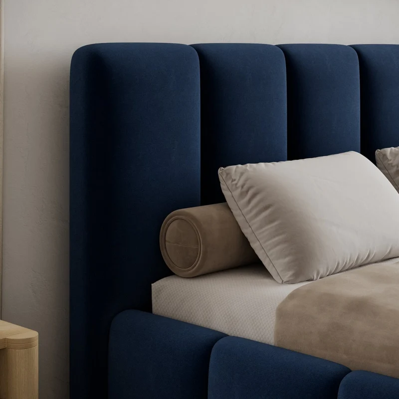 Lit 140x200 sommier inclus Klaus Velours Bleu foncé
