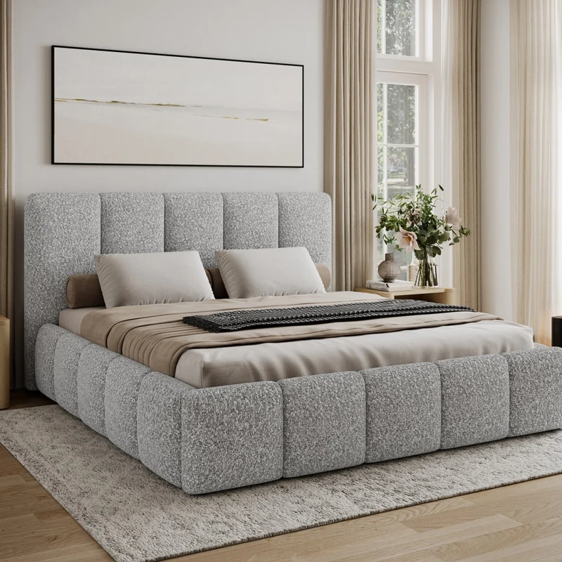 Lit 160x200 sommier inclus Klaus Bouclé Gris