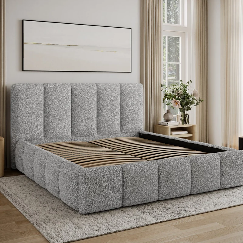 Lit 160x200 sommier inclus Klaus Bouclé Gris