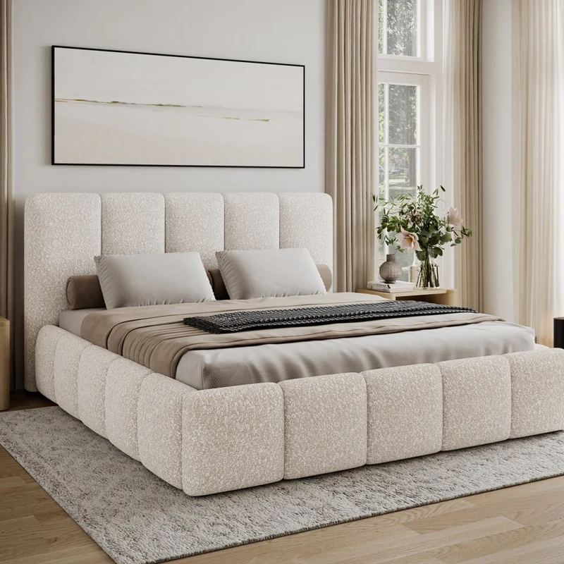 Lit 180x200 sommier inclus Klaus Bouclé Beige