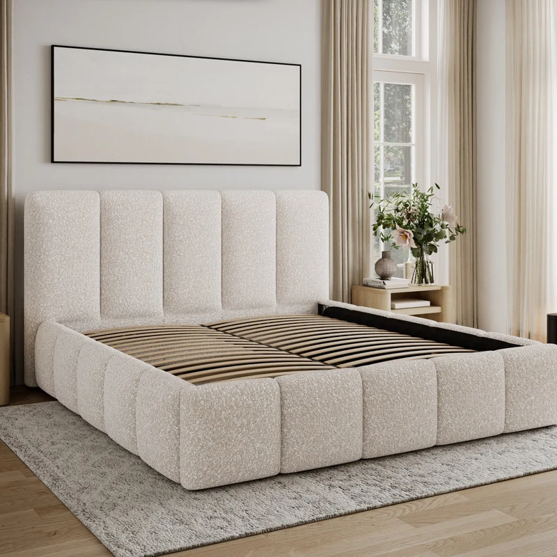 Lit 180x200 sommier inclus Klaus Bouclé Beige