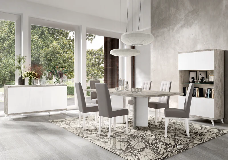 Table extensible avec 6 chaises blanc béton – Treviso