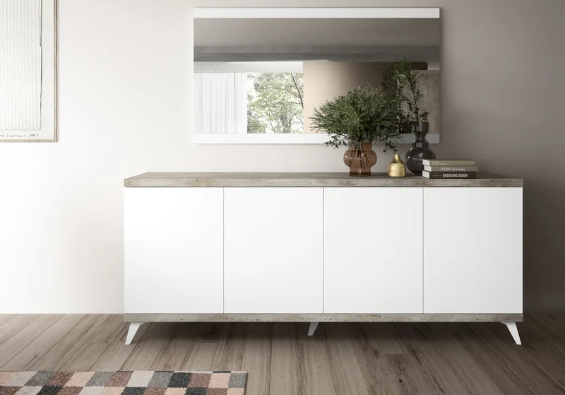 Salle à manger buffet miroir blanc béton – Treviso
