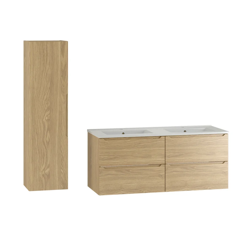 Ensemble meuble double vasque encastrée 120cm et colonne Viggo Bois