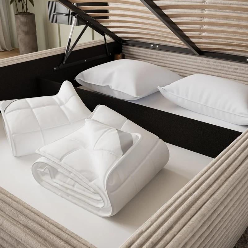 Lit coffre 160x200 sommier inclus Nox Velours côtelé Beige