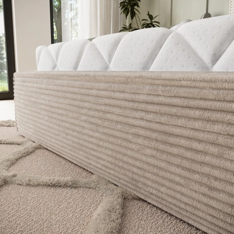 Lit coffre 160x200 sommier inclus Nox Velours côtelé Beige