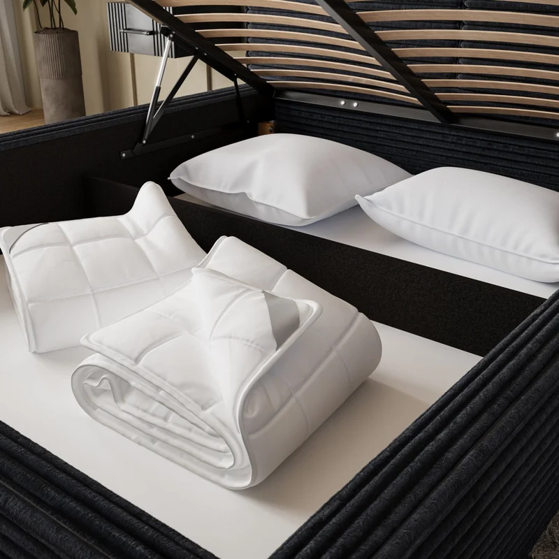 Lit coffre 180x200 sommier inclus Nox Velours côtelé Noir