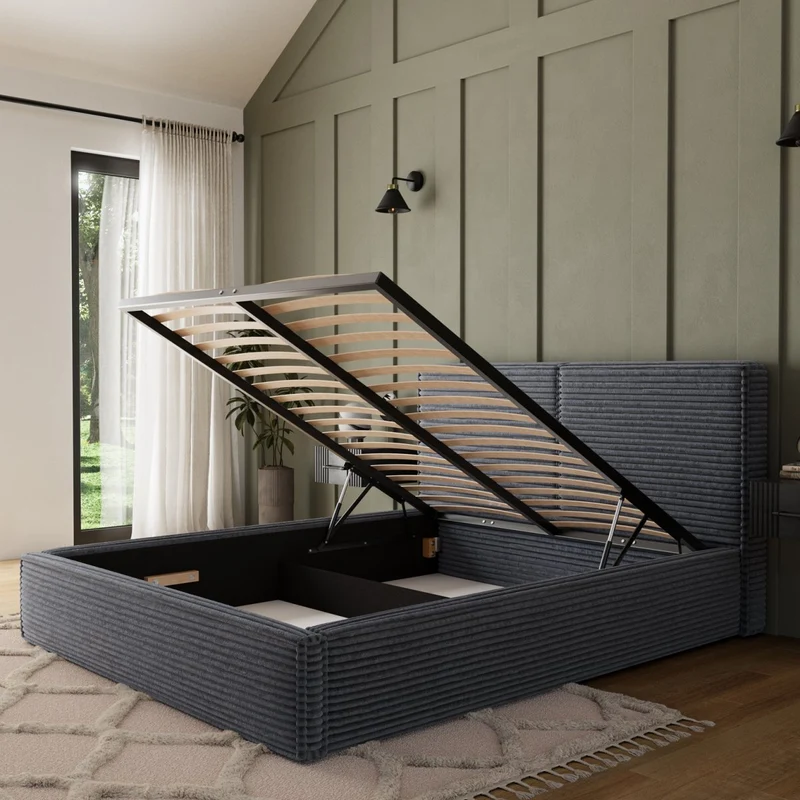 Lit coffre 180x200 sommier inclus Nox Velours côtelé Gris foncé