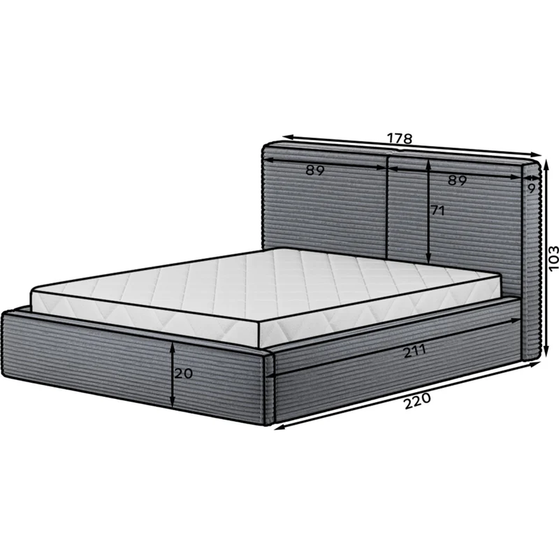 Lit coffre 160x200 sommier inclus Nox Velours côtelé Gris foncé