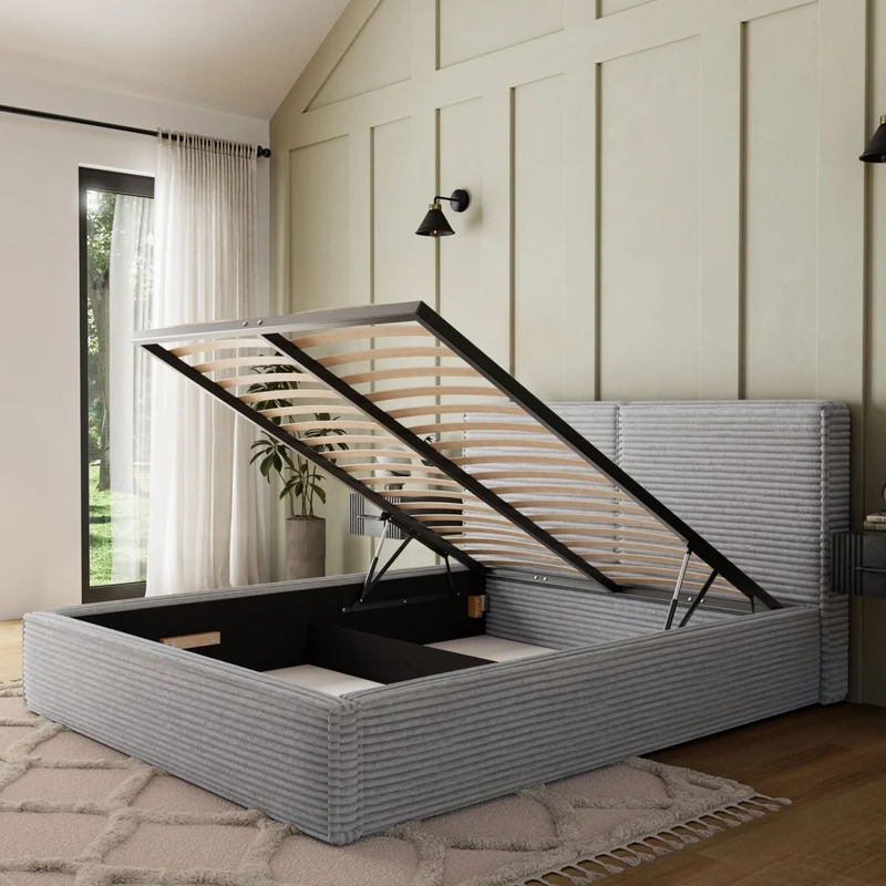 Lit coffre 180x200 sommier inclus Nox Velours côtelé Gris