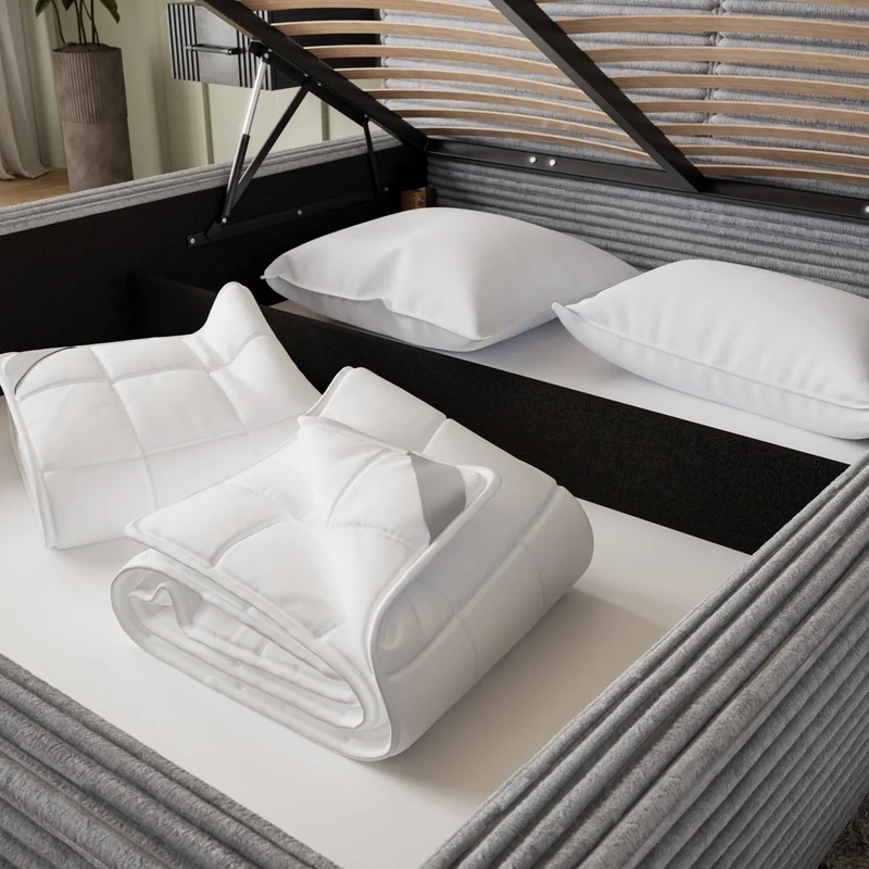 Lit coffre 180x200 sommier inclus Nox Velours côtelé Gris