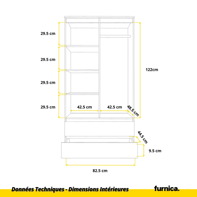 JOELLE - Armoire 2 Portes avec 2 Tiroirs - Blanc Mat H180cm L90cm P50cm