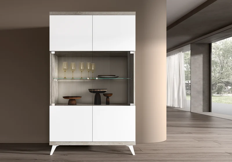 Vitrine blanc laqué effet béton – Treviso