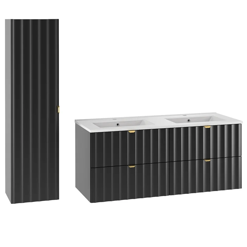Ensemble meuble double vasque encastrée 120cm et colonne Lexa Noir