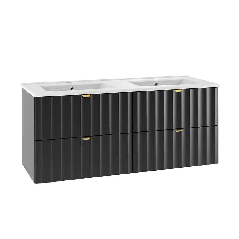 Ensemble meuble double vasque encastrée 120cm et colonne Lexa Noir