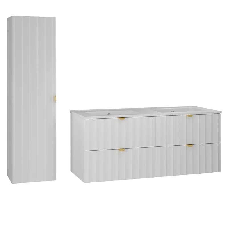 Ensemble meuble double vasque encastrée 120cm et colonne Lexa Blanc