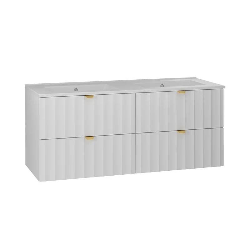 Ensemble meuble double vasque encastrée 120cm et colonne Lexa Blanc