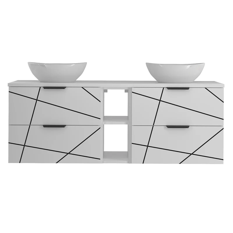 Meuble double vasque 140cm 2 niches Teren Blanc