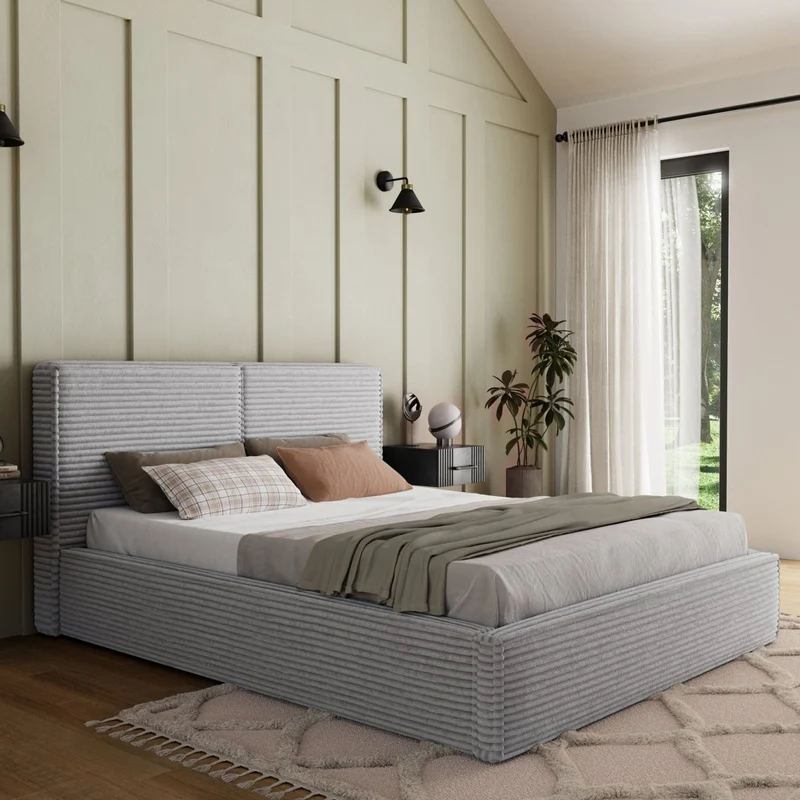 Lit coffre 140x200 sommier inclus Nox Velours côtelé Gris