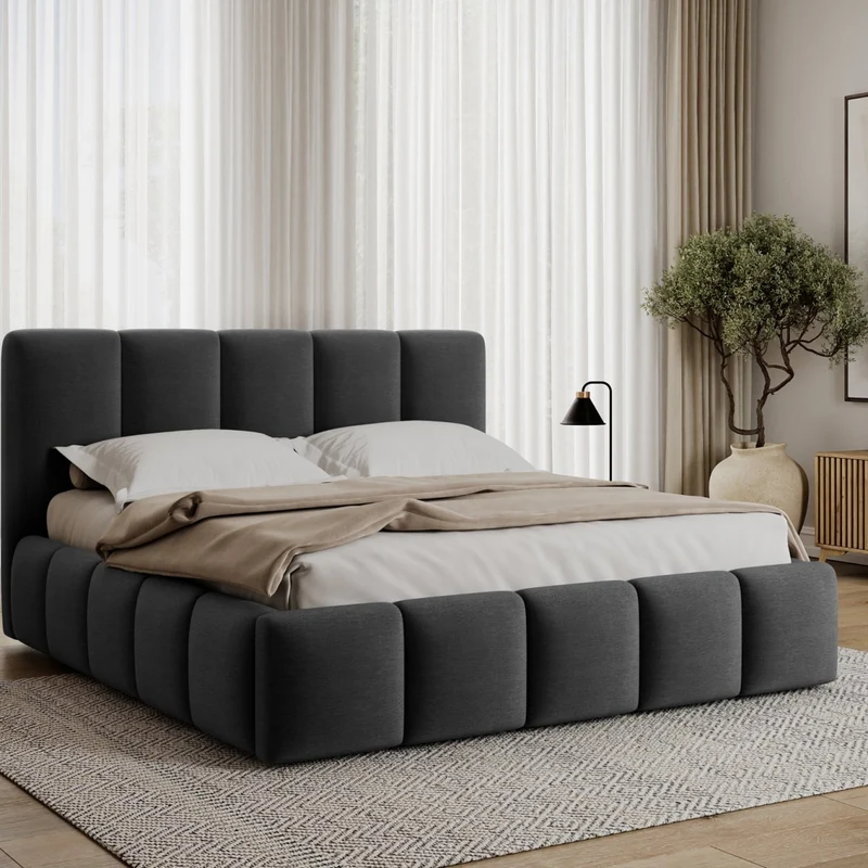 Lit coffre 160x200 sommier inclus Klaus Velours Gris foncé