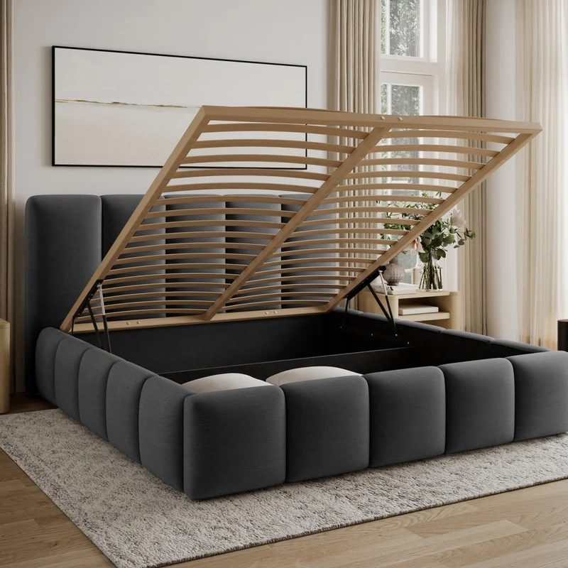 Lit coffre 160x200 sommier inclus Klaus Velours Gris foncé