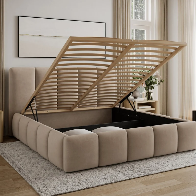 Lit coffre 180x200 sommier inclus Klaus Velours Beige