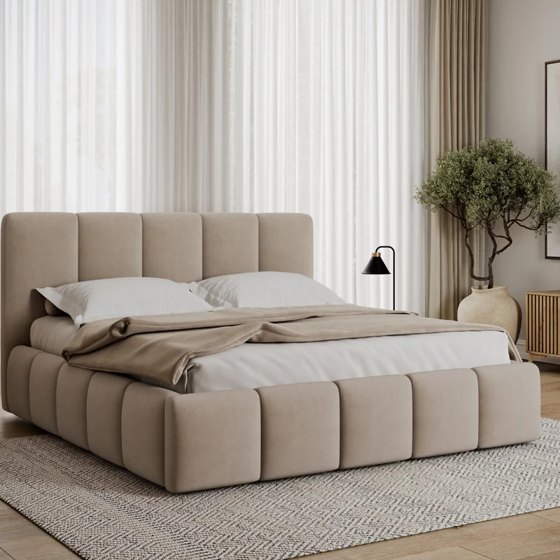 Lit coffre 160x200 sommier inclus Klaus Velours Beige