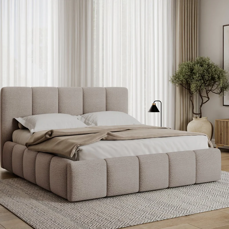 Lit coffre 180x200 sommier inclus Klaus Texturé Cachemire