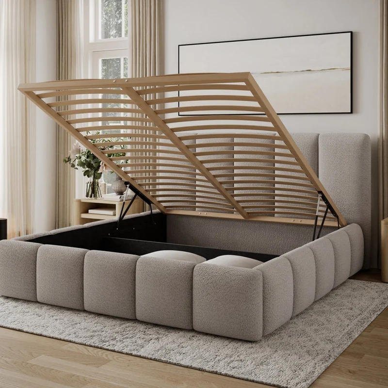Lit coffre 180x200 sommier inclus Klaus Texturé Cachemire