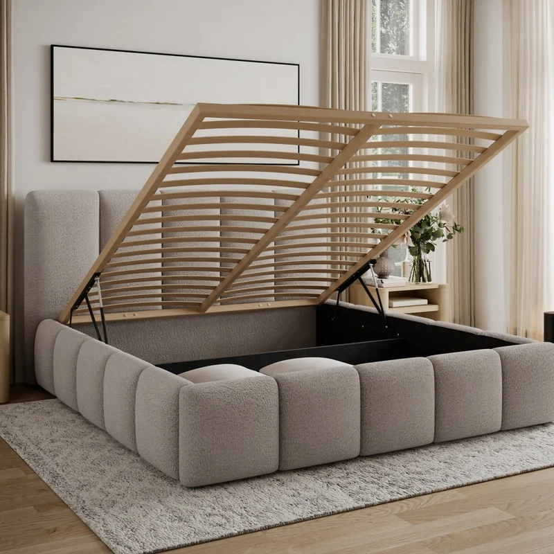 Lit coffre 160x200 sommier inclus Klaus Texturé Cachemire