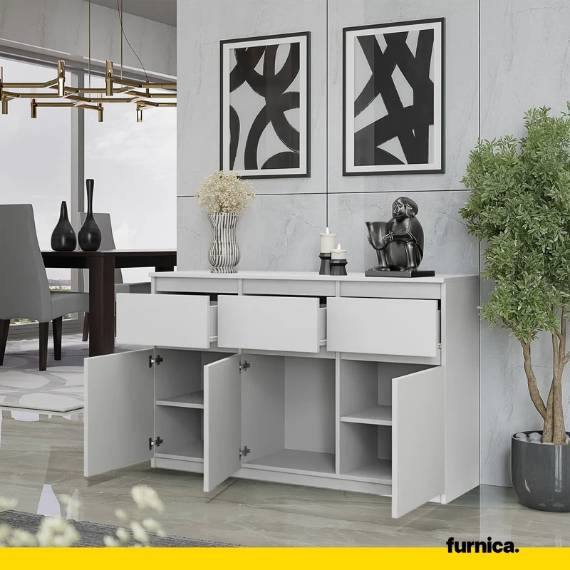 NOAH - Commode 3 Tiroirs et 3 Portes - Meuble de Rangement pour Couloir/Chambre - Buffet - H75cm L120cm P35cm (Blanc)