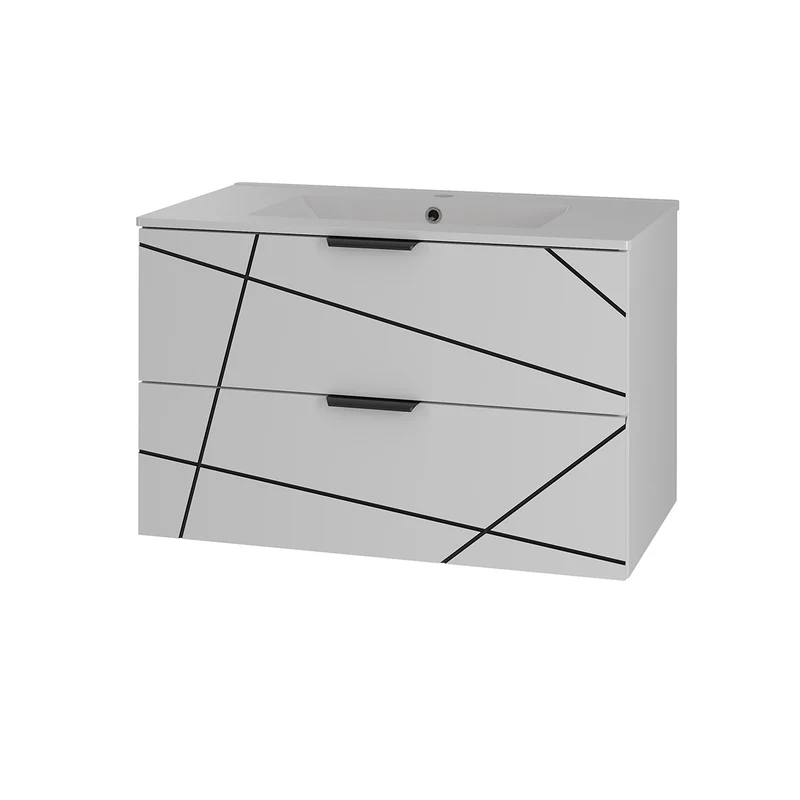Ensemble meuble simple vasque encastrée 80cm et colonne Teren Blanc