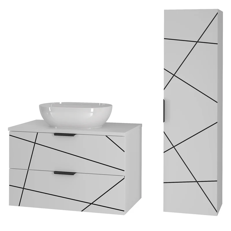 Ensemble meuble simple vasque 80cm et colonne Teren Blanc
