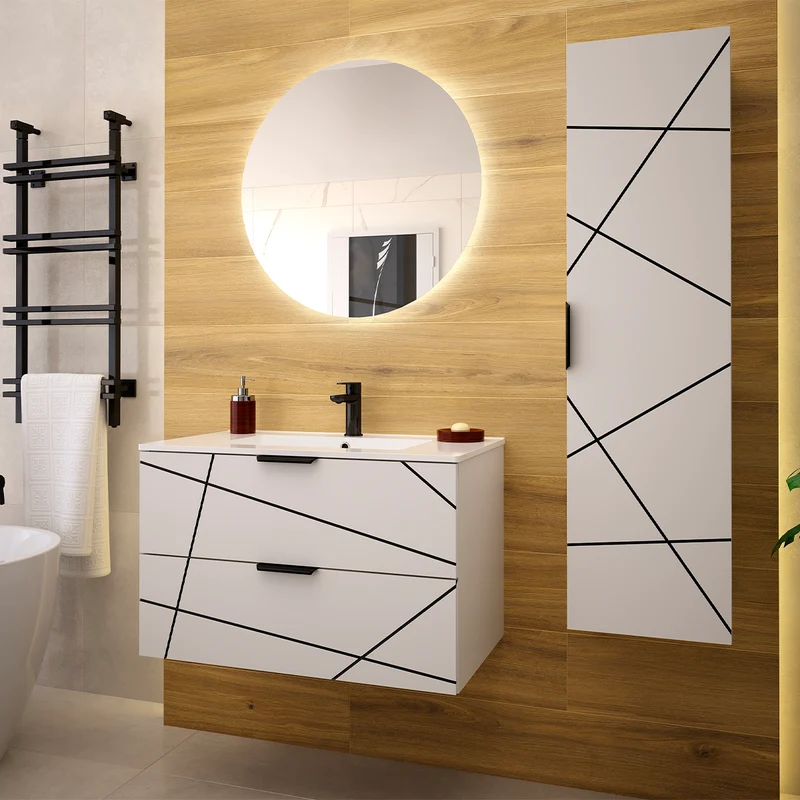 Meuble simple vasque encastrée 80cm Teren Blanc