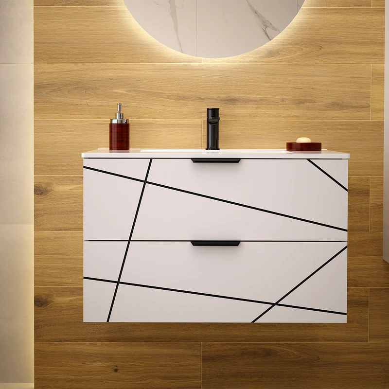 Meuble simple vasque encastrée 80cm Teren Blanc