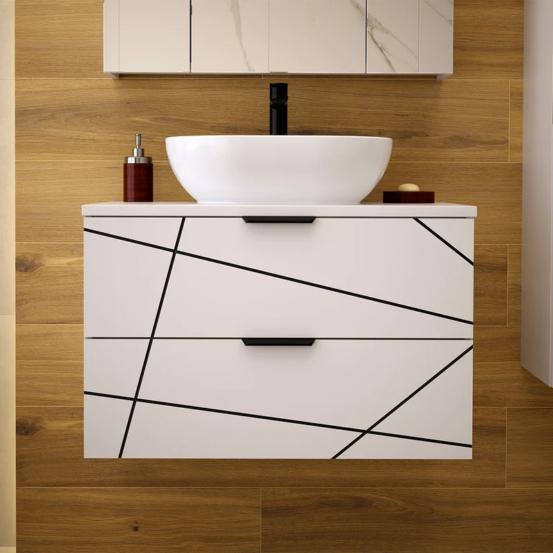 Meuble sous-vasque 80cm plan de toilette Teren Blanc