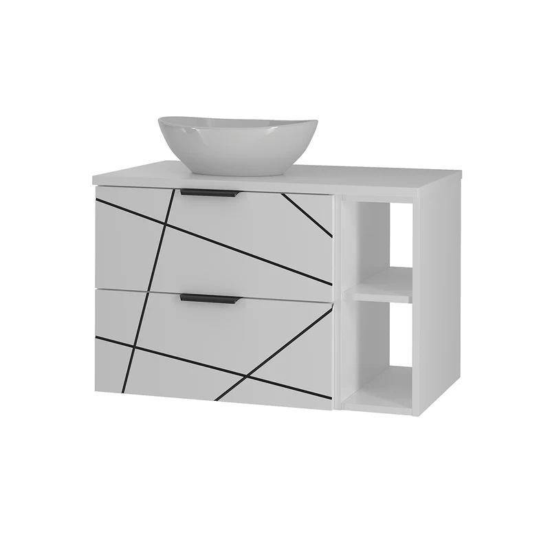Ensemble meuble simple vasque 80cm 2 niches et colonne Teren Blanc
